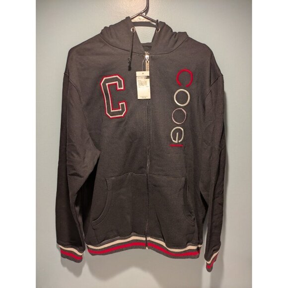 NWT Y2K Coogi Zip Up Hoodie Sweatshirt Jacket Grey & Red Embroidered L - Picture 1 of 9